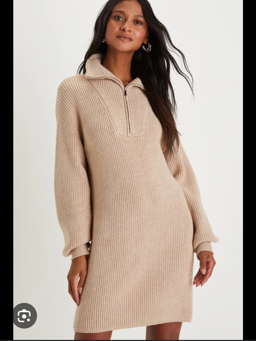 Old Navy Ribbed Half-Zip Turtleneck Sweater Dress in Beige
